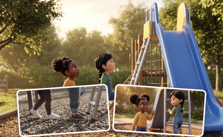 Two children at a slide, and the two choices