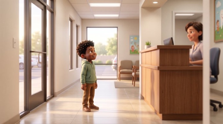 A child at the dentist, from a ready-made story